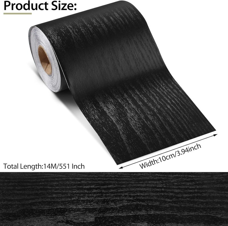 Rindion 45 FT Black Wood Grain Wallpaper Border, Removable Waterproof Mirror Frame Border, Self Adhesive Kitchen Bathroom Mirror Frame Sticker (3.94Inch X 45.9 Ft) - Image 2